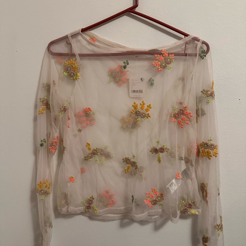 Floral Embroidered Sheer Top